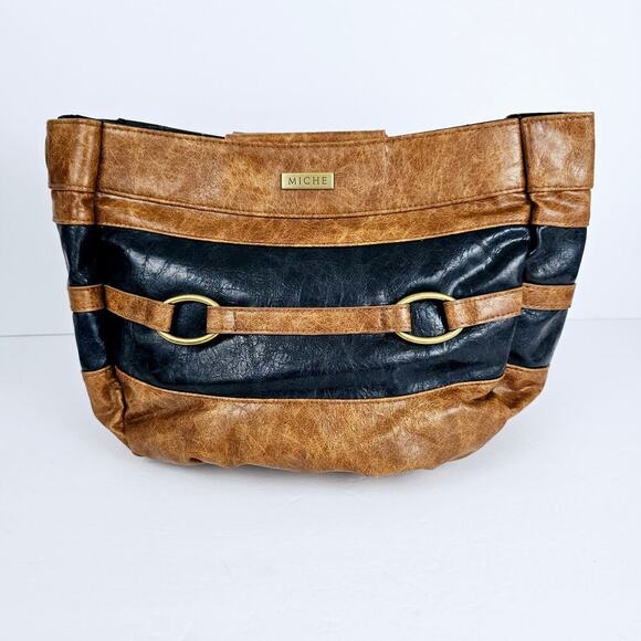 Miche Madison Demi Shell Chestnut Tan and Navy Blue Faux Leather -Shell Only - Picture 1 of 12